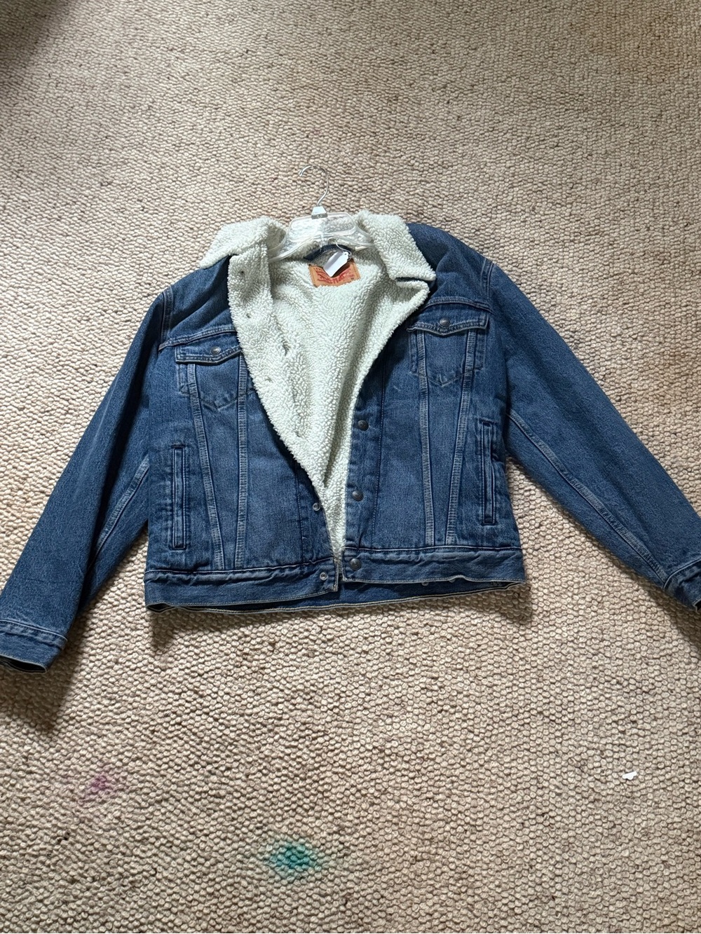 Levi's Cream Sherpa-Lined Jacket with Tan Leather Patch